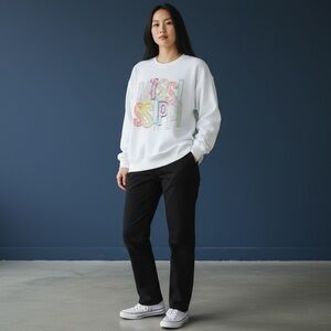 Mississippi Coquette Faux Embroidery, White Sweatshirt